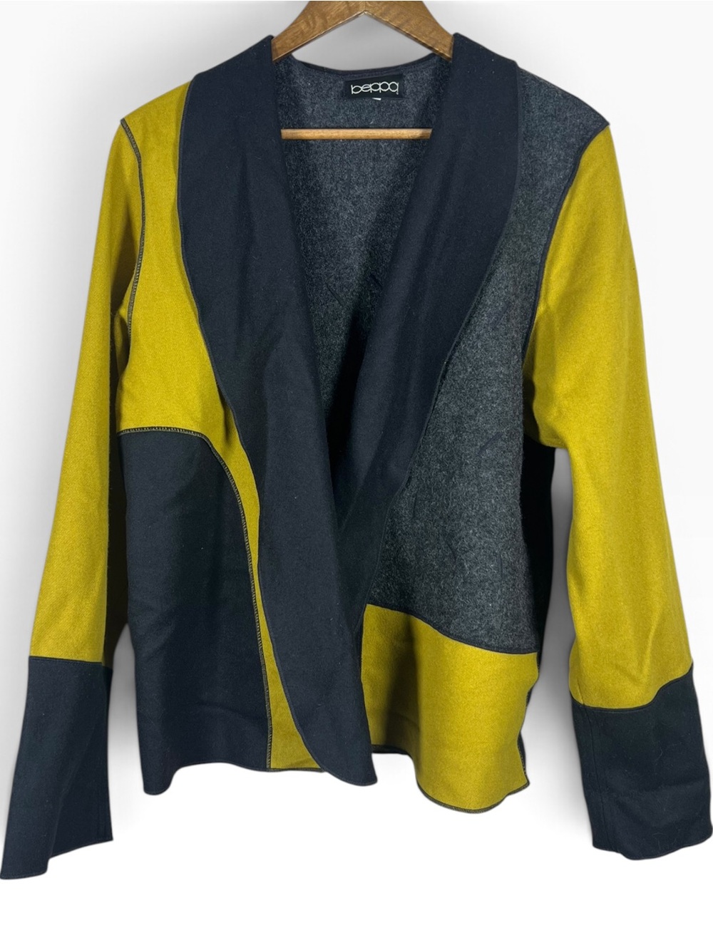 Vintage Beppa Wool Colorblock Jacket Mustard Black Gray M Art To Wear Lagenlook